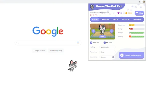 Meow, The Cat Pet: I-download ang Cute Virtual Pet sa Chrome - Screenshot 2