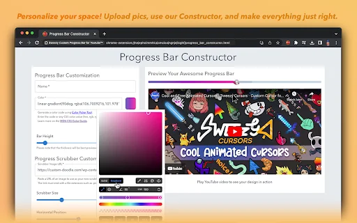 I-customize ang YouTube Progress Bar: Sweezy Extension Free Download - Screenshot 4