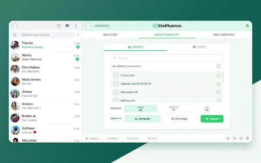 Statfluence: I-export ang WhatsApp Contacts nang Mabilis at Madali - Screenshot 2